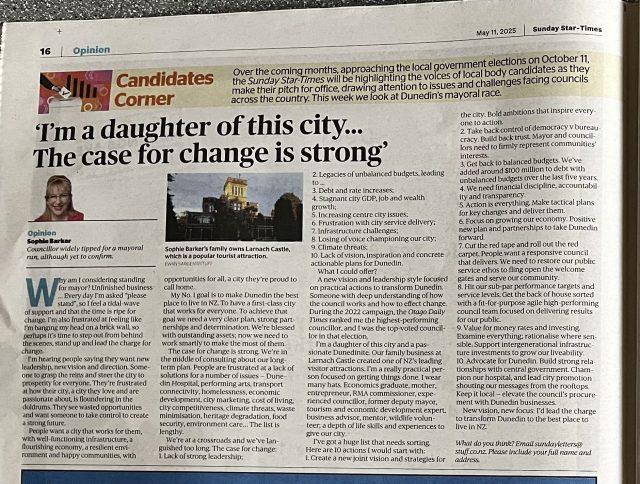 Sophie Barker Candidate corner Sunday Star imes